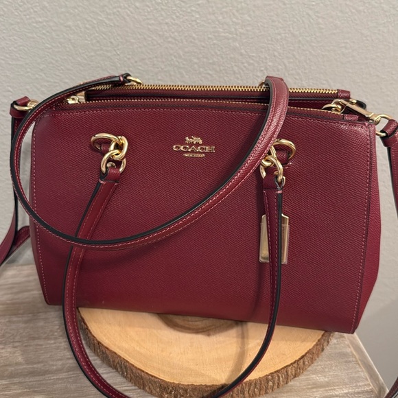Coach Etta deep red gold accent hardware carryall satchel bag new - Picture 3 of 16